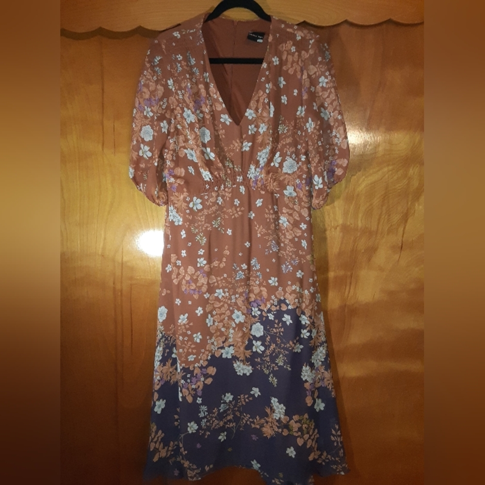 Floral Dress with Brown and Blue Accents